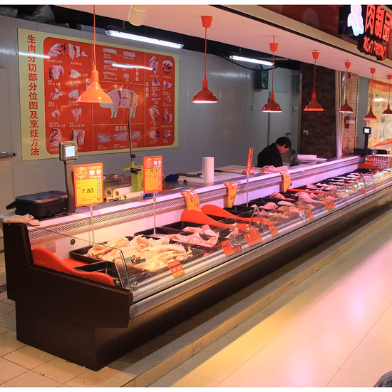 Kommerzieller Kühlschrank, Metzger-Kühlschrank, Fischtheke, Metzger, Fleisch-Kühlschrank, Meeresfrüchte-Display