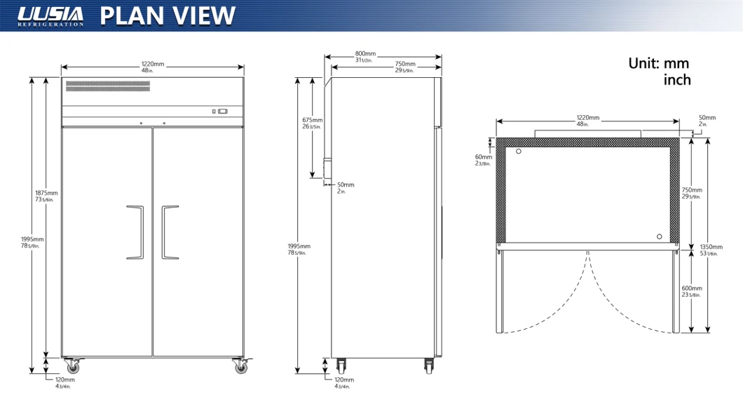 2023 Commercial Restaurant Top Mount Stainless Steel Refrigerator Vertical Cooler Solid Door Chiller Fridge Upright Double Doors Reach-in Freezer for Kitchen