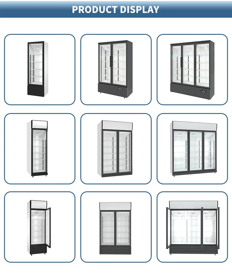 Glass Door Drink Beverage Fridge Display Freezer, Supermarket Double Door Commercial Fridge